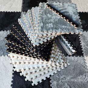 16 قطعة سجادة مربعات اللغز حصيرة 49 "× 49" بلاط السجاد المتشابك ، بلاط أرضية الرغوة لملعب الطفل - الأطفال ناعمة يلعب الحصير المضادة للانزلاق بانوراما بلعب سجادة غرفة (أسود ، رمادي ، أبيض) in Kuwait