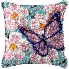 Ylkgogo Latch Hook Pillow Kits DIY Throw Pillow Cover Printed Canvas Needlework Crafts for Kids and Adults 17" X 17"(Butterfly)