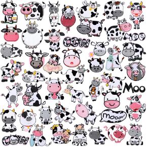 Tigeen 48 PCs Cow Chenille Iron on Patches Bulk Patches Patches for Hats Clothes Clote Repair Kit Sew على ملحق DIY التزيي