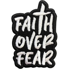 Faith Over Fear Embroidery Patches for Clothes Backpacks Hats Jean Bag, Cross Religious Size 3" Iron On Patch or Sew On Patches, Bible Verses Applique Embroidery Patches