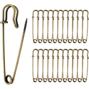 30 Pcs Extra Large Safety Pins, 3" Heavy Duty Steel Metal Lock Pin Fasteners for Blankets, Skirts, Crafts, Kilts (Bronze)