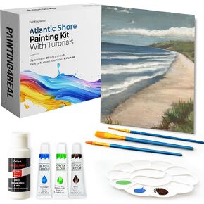 Painting4 REAL DIY فئة الطلاء للبالغين مع البرامج التعليمية للفيديو: تعلم الرسم ساحل الأطلسي - كيفية الطلاء مع الأكريليك - اللوحة واللوازم الفنية - 9 قطعة مجموعة الطلاء الاكريليك