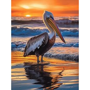 Pelican Sunset Bird（2） 5D Adult Diamond Art,DIY Diamond Art Painting Kits for Home Decor Canvas 11.7x15.7inch/30x40cm