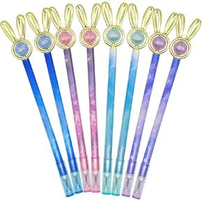12 Pieces Cute Bunny Pens Easter Rabbit Pens Pearl Gel Pen Starry Sky Pens 0.5mm Black Ink Pen For School Party Christmas Office