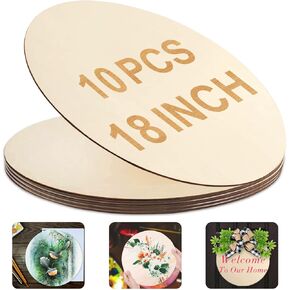 Round Wood Circles for Crafts 18 Inch,10 Pack Unfinished Rounds Wood Discss Wood Sign Blank for Crafts, Door Signs, Wood Burning,Door Hanger,DIY Projects