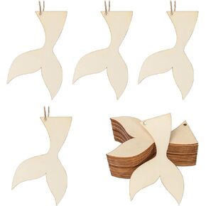 Mermaid Hanging Wood Mermaid Tail Shape Unfinished Wood with Twines DIY Craft Ornament for Christmas Wedding Birthday Birthday Theme Party Decoration 20Pack