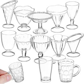 Toyvian 12 PCS Miniature Cups Dollhouse Miniature Wine Glass Mini Dessert Cups 1/12 Miniature Ice Cream Cup Sets Dollhouse Miniatures Kitchen Accessories