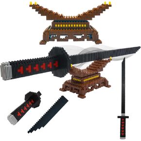 مجموعة بناء Slayer Demon ، 19 بوصة Cosplay Anime Tanjiro Samurai Swords مع Sword Stand ، وموديل بناء هدية للأطفال ، والبالغين