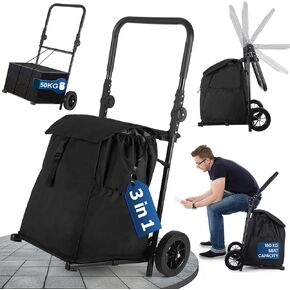 3-in-1 Shopping Cart for Groceries, 120L Expandable Grocery Cart on Wheels with Seat, Ergonomic Handle, Heavy-Duty Hand Truck for Groceries, Laundry Basket, Luggage, Travel