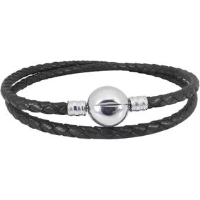 KunBead Double Leather Chain Bead Charms Bracelets for DIY Jewelry Making for Women Teen with Clip Lock Clasp Compatible with Pandora Charms
