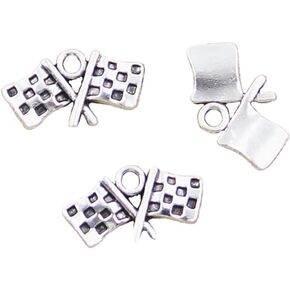 20Pcs Silver Charms racing flag Antique Charms Pendants for Making Bracelet Necklace Jewelry Findings Jewelry Making Accessory Charms Beading and Jewelry Making 13x22mm