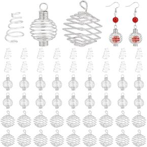 PH PandaHall 60pcs Spiral Bead Cage Pendants 3 Styles Stone Crystal Necklace Holder Charms Alloy Teardrop Square Round Dangle Charms for 8mm 12mm Beads Earrings Bracelets Necklaces DIY Jewelry Making