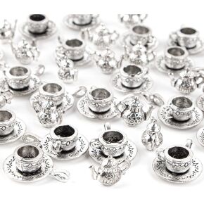 AUEAR, 40 Pack Teapot Tea Cup Charm Pendant Coffee Mug Charms for Jewelry Making Braclet