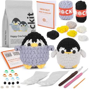 CROCKIT Crochet Kit for Beginners, Beginner Crochet Kit for Adults Kids Christmas Gifts, Crochet Stuffed Animal Kit, DIY Knitting Kit, Amigurumi Crochet Starter Kit Penguin