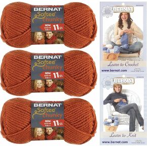 Bernat Softee Chunky Solid Yarn Bundle Super Bulky #6, 3 Skeins Pumpkin 28630
