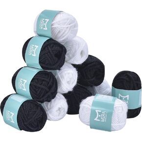 Mira Handcrafts Crochet Set for Beginners – 264 Yards Soft, Premium Acrylic Yarn for Crocheting – 12 Black and White 10g Skeins – Strong, Lightweight Yarn for Knitting and DIY Crafts for Kids & Adults