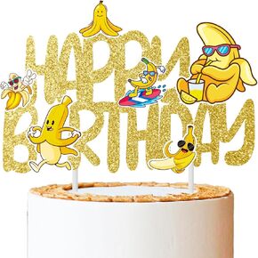 Banana Cake Topper Bananas Birthday Cake Decorations Glitter Gold Banana Birthday Party Supplies Fruit Theme Cake Pick for Let's Go Bananas Baby Shower Decor