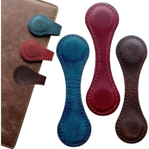 3 Pack Magnetic Leather Bookmarks, Magnetic Bookmarks, Genuine Leather Bookmark Double-Sided Magnetic Buckle Handmade Magnet Page Book Clip Planner Reading Gift for Men Women (Blue Green Red)