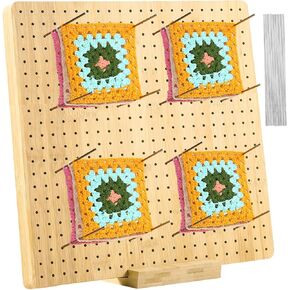 Aulin 11.8 Inches Blocking Board for Crocheting - Bamboo Wooden Board for Knitting Crochet and Granny Squares, Crochet Accessories with 20 Pcs Steel Pins