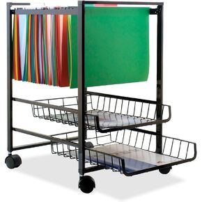 Advantus Mobile File Cart with Sliding Baskets, Metal, 2 Drawers, 1 Bin, 12.88" x 15" x 21.13", Black