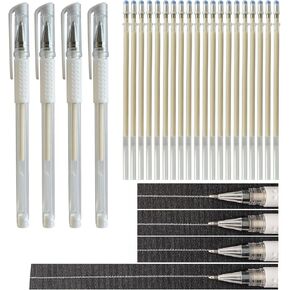 4 Heat Erasable Pens Fabric Marker Barrels, 20 white Refills for quilting supplies, sewing supplies, embroidery, diy crafts. (white)