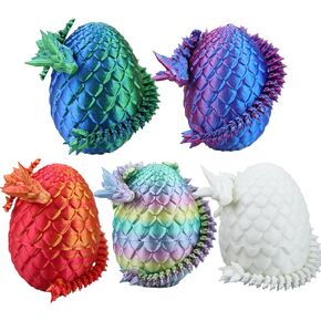 5PCS Easter Basket Stuffers - Easter Mini Mystery 3D Printed Dragon Egg Fidget Toy, 3D Articulated Crystal Dragon Eggs with Dragon Inside,Surprise 3D Printed Animals Toy (5 Pcs - Set A)