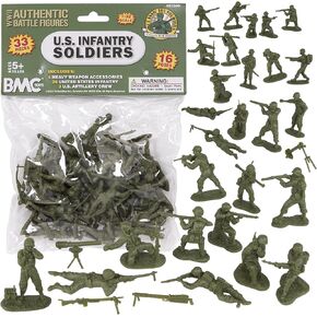 BMC CTS WW2 US Infantry Plastic Army Men - 33pc Gray 1:32 Soldier Figures