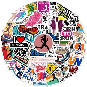 BEATRI Running Sticker 50pcs Sports Stickers Vinyl Waterproof Runners Stickers Water Bottle Laptop Car Stickers Perfect Running Boys Girls Teen Adults Gifts for Runners
