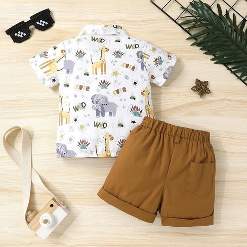 JEELLIGULAR Toddler Baby Boy Summer Clothes Short Sleeve Button Down Shirt Shorts Set Gentlemen Casual Outfits 1-6 Years in Kuwait