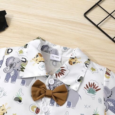 JEELLIGULAR Toddler Baby Boy Summer Clothes Short Sleeve Button Down Shirt Shorts Set Gentlemen Casual Outfits 1-6 Years in Kuwait