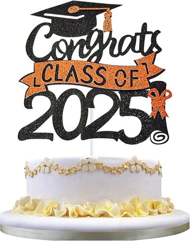1 Pack 2025 Class Of cake Topper, Glitter Congrats Grad Cake Decor, Graduation Cake Picks for Senior High School College Grad Party Decorations Supplies(Black with Green) A in Kuwait