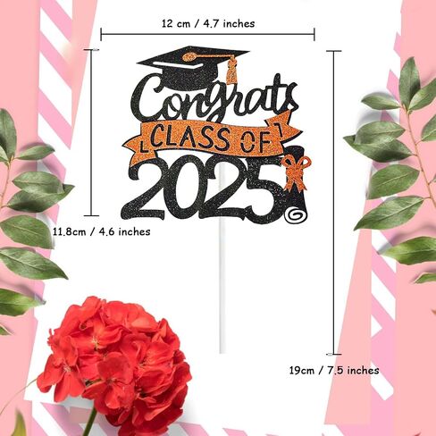 1 Pack 2025 Class Of cake Topper, Glitter Congrats Grad Cake Decor, Graduation Cake Picks for Senior High School College Grad Party Decorations Supplies(Black with Green) A in Kuwait