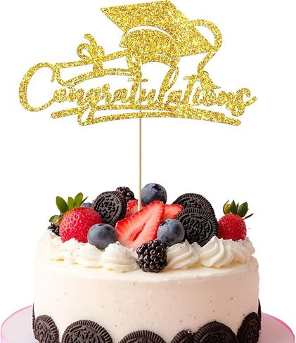 1 Pack 2025 Class Of cake Topper, Glitter Congrats Grad Cake Decor, Graduation Cake Picks for Senior High School College Grad Party Decorations Supplies(Black with Green) A in Kuwait