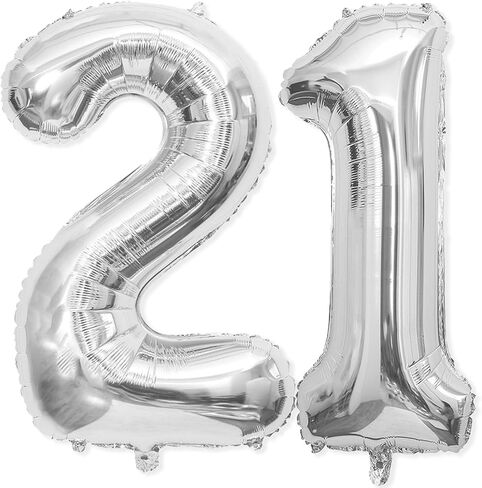 21 Balloon Number, 40 Inch Silver Foil Balloons Giant Jumbo Helium Number 21 or 12 Balloons for Boys Girls 21th 12th Birthday Decorationss Anniversary Events Party Decorationss (Silver) in Saudi Arabia