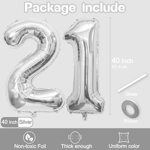 21 Balloon Number, 40 Inch Silver Foil Balloons Giant Jumbo Helium Number 21 or 12 Balloons for Boys Girls 21th 12th Birthday Decorationss Anniversary Events Party Decorationss (Silver) in Saudi Arabia