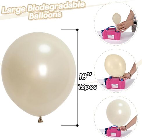 Pearl White Sand Balloons 18 Inch, 12 PCS Extra Large Beige Cream Off White Pearl Balloons, Big Boho Neutral Nude Latex Helium Gian Balloon for Garland Wedding Baby Shower Engagement Party Decorations in Saudi Arabia