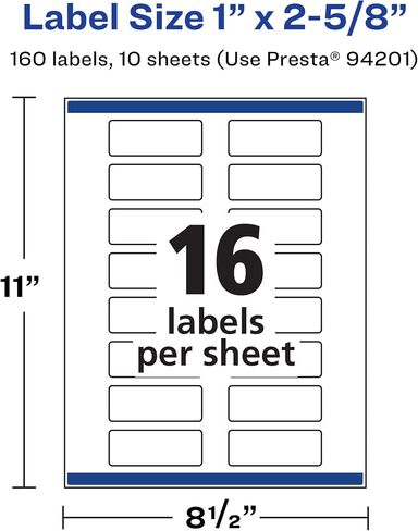 Avery Durable Waterproof Rectangle Labels with Sure Feed, 1" x 2-5/8", 160 Oil and Tear-Resistant Waterproof Labels, Print-to-The-Edge, Laser/Pigment-Based Inkjet Printable Labels in Saudi Arabia