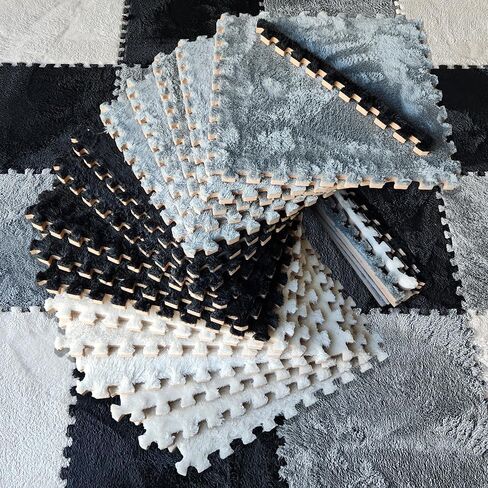 16 قطعة سجادة مربعات اللغز حصيرة 49 "× 49" بلاط السجاد المتشابك ، بلاط أرضية الرغوة لملعب الطفل - الأطفال ناعمة يلعب الحصير المضادة للانزلاق بانوراما بلعب سجادة غرفة (أسود ، رمادي ، أبيض) in Kuwait