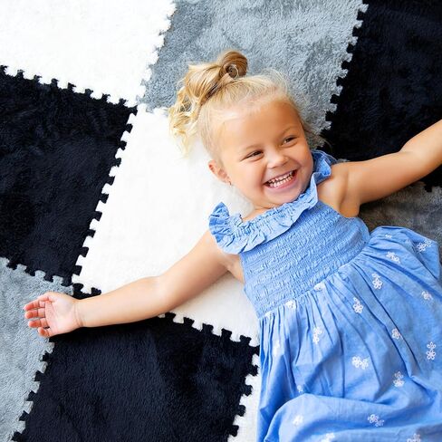 16 قطعة سجادة مربعات اللغز حصيرة 49 "× 49" بلاط السجاد المتشابك ، بلاط أرضية الرغوة لملعب الطفل - الأطفال ناعمة يلعب الحصير المضادة للانزلاق بانوراما بلعب سجادة غرفة (أسود ، رمادي ، أبيض) in Kuwait