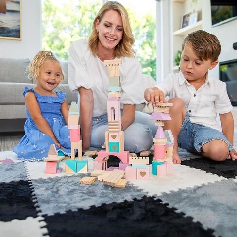 16 قطعة سجادة مربعات اللغز حصيرة 49 "× 49" بلاط السجاد المتشابك ، بلاط أرضية الرغوة لملعب الطفل - الأطفال ناعمة يلعب الحصير المضادة للانزلاق بانوراما بلعب سجادة غرفة (أسود ، رمادي ، أبيض) in Kuwait