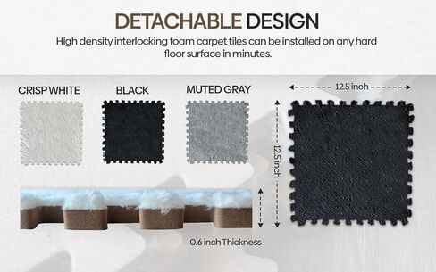 16 قطعة سجادة مربعات اللغز حصيرة 49 "× 49" بلاط السجاد المتشابك ، بلاط أرضية الرغوة لملعب الطفل - الأطفال ناعمة يلعب الحصير المضادة للانزلاق بانوراما بلعب سجادة غرفة (أسود ، رمادي ، أبيض) in Kuwait