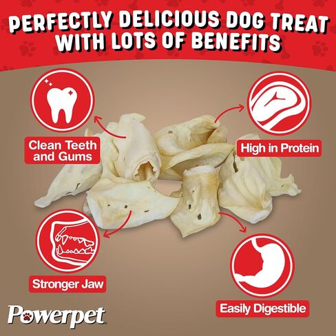 Powerpet Beef Ears for Dogs - Premium Quality Treats, Low Fat, High Protein, Long-Lasting Chews - Easy Digestion- Healthy & Clean Teeth & Gums - for All Breed Size- 100% Natural Cow Flavor, Pack of 25 in Kuwait