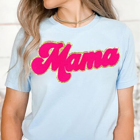 Glitter Mama Chenille Patches Mother‘s Day Patches Pink Mama Iron on Patches Mothers Day Decoration in Saudi Arabia