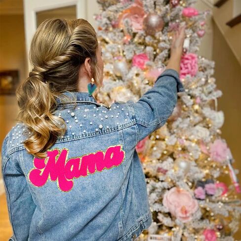 Glitter Mama Chenille Patches Mother‘s Day Patches Pink Mama Iron on Patches Mothers Day Decoration in Saudi Arabia