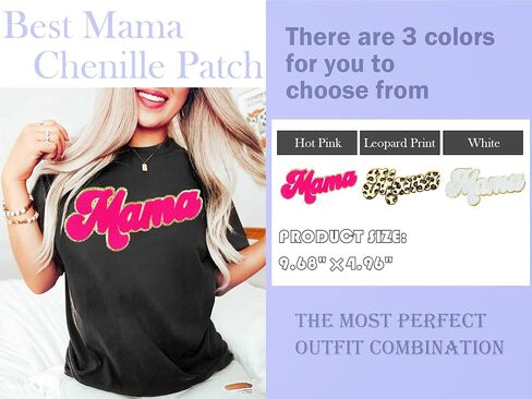 Glitter Mama Chenille Patches Mother‘s Day Patches Pink Mama Iron on Patches Mothers Day Decoration in Saudi Arabia
