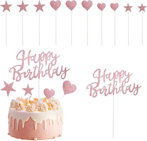 11pcs كعكة عيد ميلاد سعيدة ، تزيين الكعكة ، ديكورات الكعكة لأفكار زخرفة حفلة عيد الميلاد ، وزينة الكعكة مع النجوم والقلب لعائلتك وأصدقائك in Kuwait