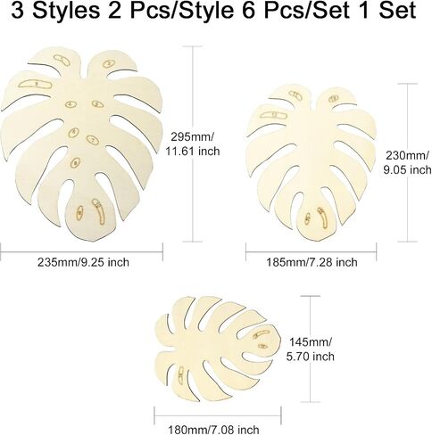 UR URLIFEHALL 6 PCS Monstera Wooden Monstera قواطع أوراق غير مكتملة أوراق خشبية غير مكتملة قطعًا معلقة حليًا لصياغة جدار الحديقة المنزلية in Kuwait