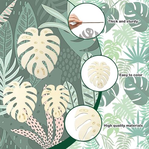 UR URLIFEHALL 6 PCS Monstera Wooden Monstera قواطع أوراق غير مكتملة أوراق خشبية غير مكتملة قطعًا معلقة حليًا لصياغة جدار الحديقة المنزلية in Kuwait