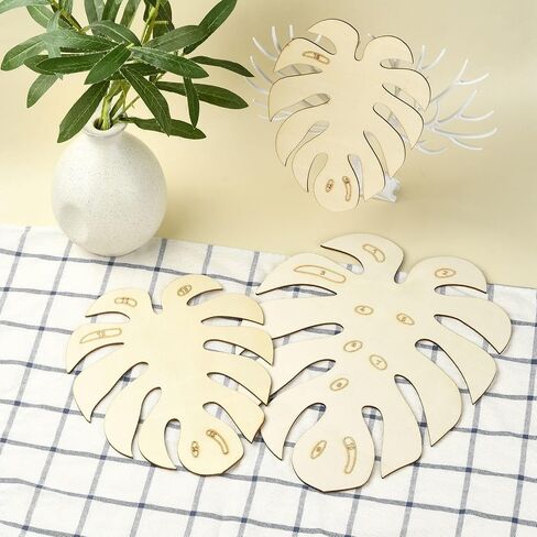 UR URLIFEHALL 6 PCS Monstera Wooden Monstera قواطع أوراق غير مكتملة أوراق خشبية غير مكتملة قطعًا معلقة حليًا لصياغة جدار الحديقة المنزلية in Kuwait