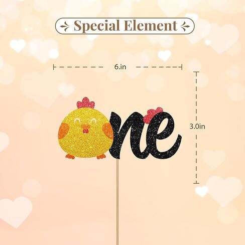 Chick One Cake Topper, Chicken First Birthday Cake Topper, Gold Glitter One Year Old Cake Decor for Boys Girls, Farm Animal Themed First Birthday/Anniversary Party Decoration in Saudi Arabia